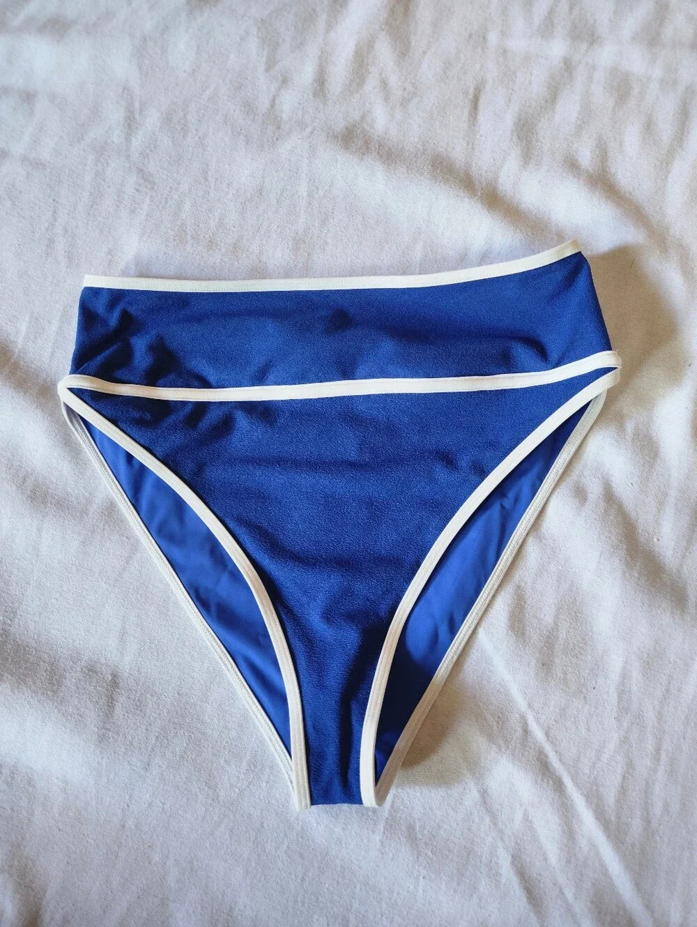 NWT Beach Riot Riaz Bikini Bottom Medium Cobalt Blue White High Rise